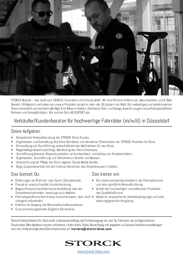 Verkäufer/Kundenberater für hochwertige Fahrräder (m/w/d) in Düsseldorf