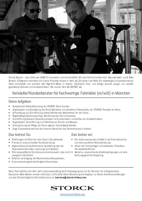 Verkäufer/Kundenberater für hochwertige Fahrräder (m/w/d) in München